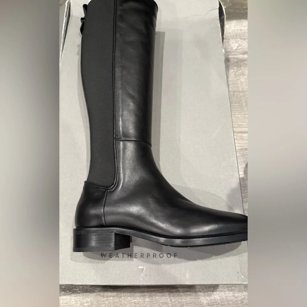 Aquatalia Nastia Calf Elastic Black‎ Leather Knee-High Boots